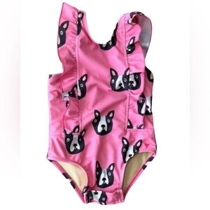 Pink Chicken One-Piece Boston Terrier Swimsuit NWT 12-18M